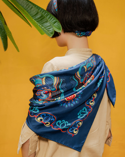 Khăn Lụa Mây Hoạ Long Ân / Xanh Dương / 90x90