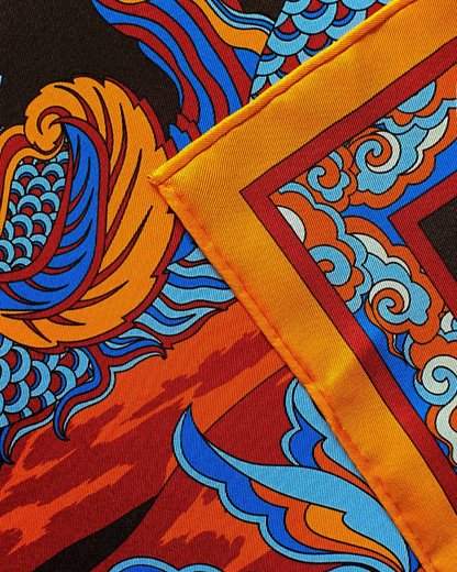 Khăn Lụa Uyên Ương Liên Hạ / Nâu & Da Cam / 90x90cm / 36x36in