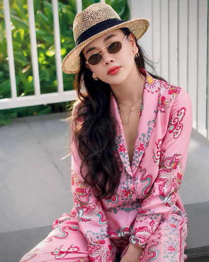 Bộ Vest Lụa / Họa tiết Phụng Vũ Vân Ca Hồng