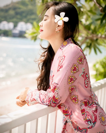 Bộ Vest Lụa / Họa tiết Phụng Vũ Vân Ca Hồng