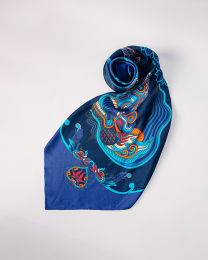 Quà Tặng Cao Cấp Tinh Tế / Khăn Lụa Vuông Hương Vân Long Mộng / Xanh Lam Đậm