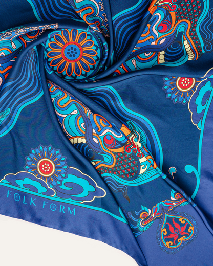 Quà Tặng Cao Cấp Tinh Tế / Khăn Lụa Vuông Hương Vân Long Mộng / Xanh Lam Đậm