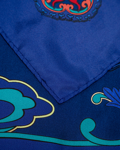 Quà Tặng Cao Cấp Tinh Tế / Khăn Lụa Vuông Hương Vân Long Mộng / Xanh Lam Đậm