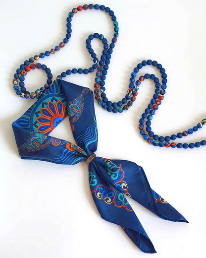 Quà Tặng Cao Cấp Tinh Tế / Khăn Lụa Vuông Hương Vân Long Mộng / Xanh Lam Đậm