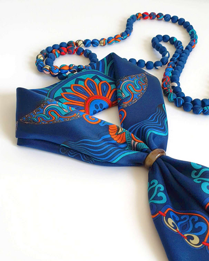 Quà Tặng Cao Cấp Tinh Tế / Khăn Lụa Vuông Hương Vân Long Mộng / Xanh Lam Đậm