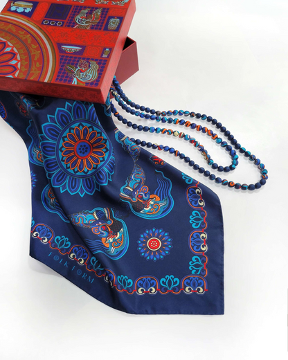 Quà Tặng Cao Cấp Tinh Tế / Khăn Lụa Vuông Hương Vân Long Mộng / Xanh Lam Đậm