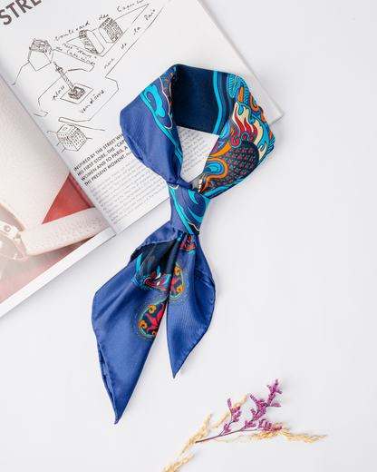 Quà Tặng Cao Cấp Tinh Tế / Khăn Lụa Vuông Hương Vân Long Mộng / Xanh Lam Đậm