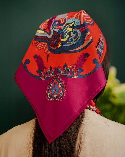 Khăn Lụa Vuông Hương Vân Long Mộng / Đỏ / Quà Tặng Cao Cấp