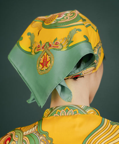 Khăn Lụa Vuông Hương Vân Long Mộng / Xanh Lá & Vàng