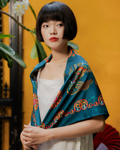 Khăn Lụa Mây Hoạ Long Ân / Xanh Lá Đậm
