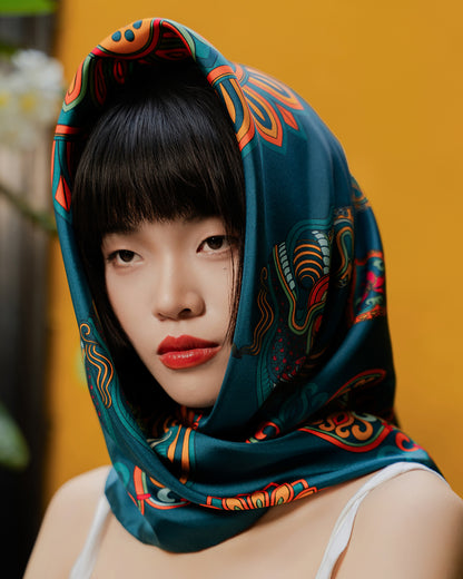 Khăn Lụa Mây Hoạ Long Ân / Xanh Lá Đậm