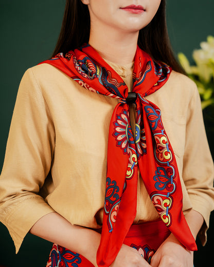 Khăn Lụa Mây Hoạ Long Ân / Đỏ / 90x90