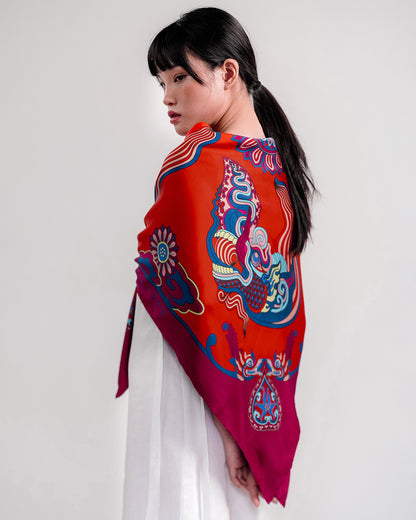 Khăn Lụa Hương Vân Long Mộng / Đỏ / 110x110