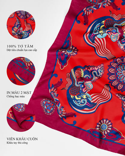 Khăn Lụa Hương Vân Long Mộng / Đỏ / 110x110