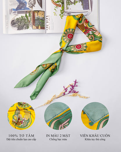 Khăn Lụa Hương Vân Long Mộng / Xanh Lá & Vàng / 55x55