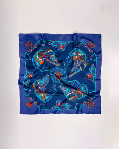 Quà Tặng Cao Cấp Tinh Tế / Khăn Lụa Vuông Hương Vân Long Mộng / Xanh Lam Đậm