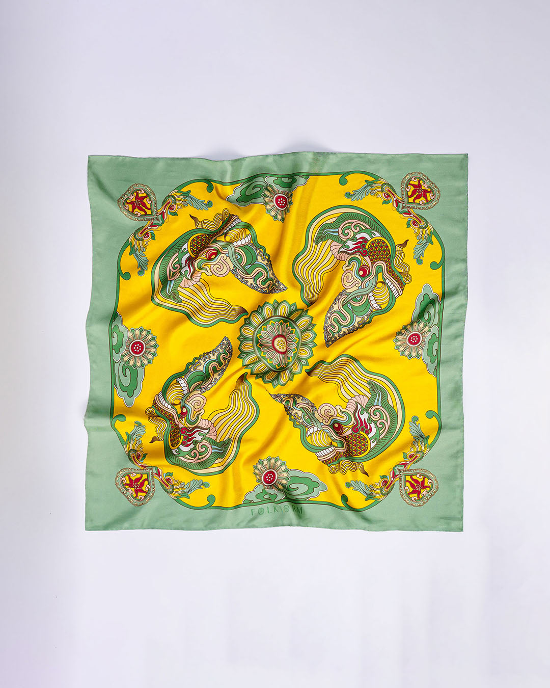 Khăn Lụa Hương Vân Long Mộng / Xanh Lá & Vàng / 90x90