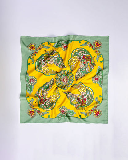Khăn Lụa Hương Vân Long Mộng / Xanh Lá & Vàng / 90x90