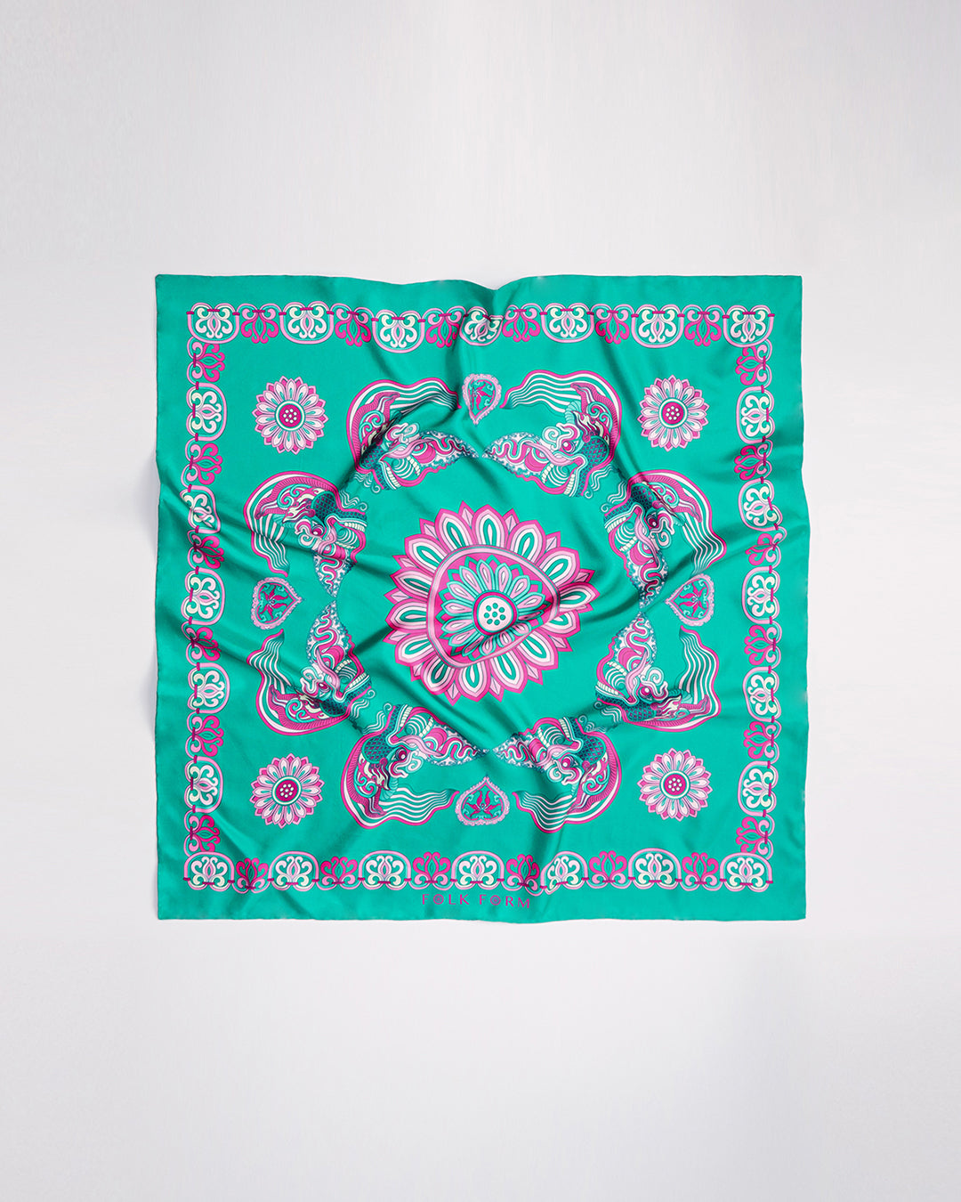Khăn Lụa Mây Hoạ Long Ân / Xanh Ngọc / 110x110