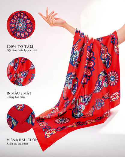 Khăn Lụa Mây Hoạ Long Ân / Đỏ / 90x90