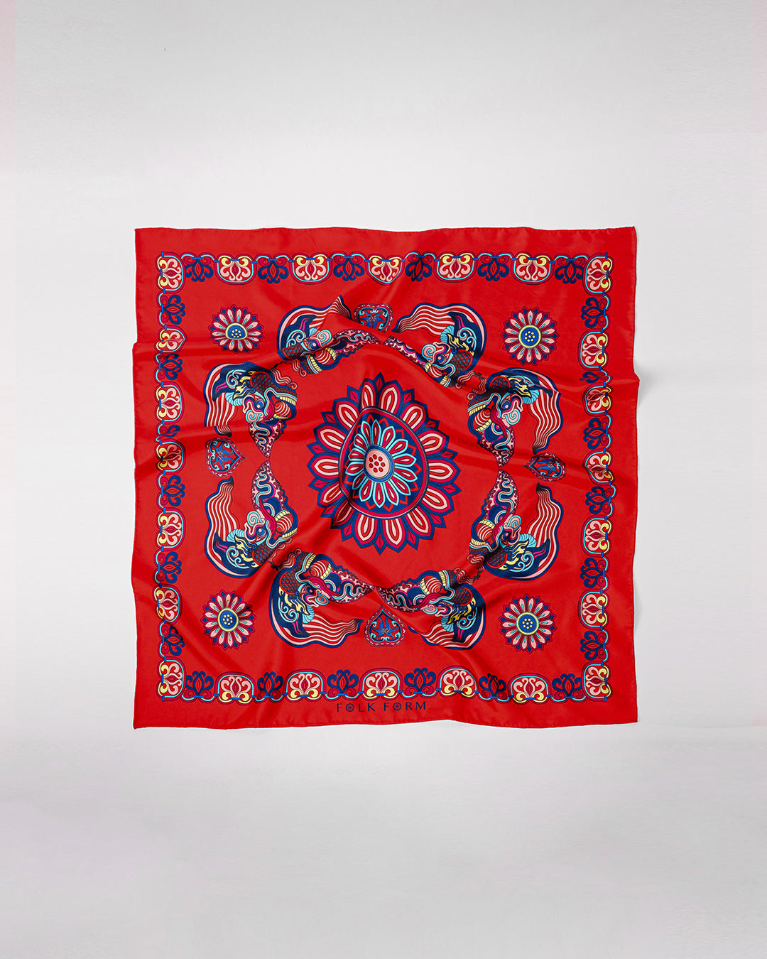 Khăn Lụa Mây Hoạ Long Ân / Đỏ / 90x90