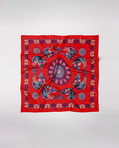 Khăn Lụa Mây Hoạ Long Ân / Đỏ / 90x90