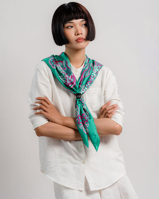 Khăn Lụa Mây Hoạ Long Ân / Xanh Ngọc / 90x90
