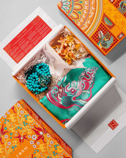 Quà Tặng Cao Cấp Tinh Mỹ / Khăn Lụa Vuông Hương Vân Long Mộng / Xanh Ngọc & Hồng