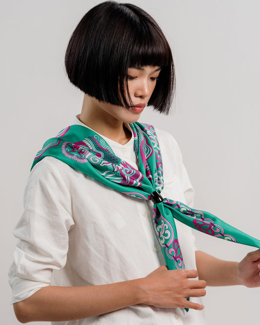 Khăn Lụa Mây Hoạ Long Ân / Xanh Ngọc / 65x65