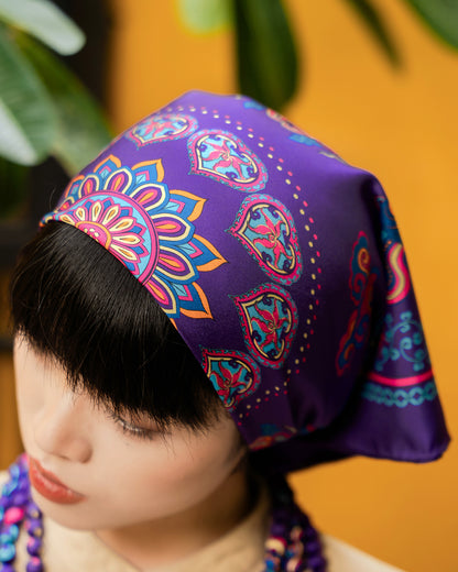Khăn Lụa Vuông Phụng Vũ Vân Ca / Tím / Quà Tặng Cao Cấp