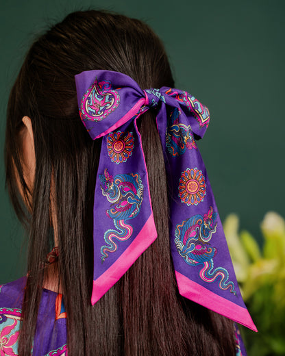Khăn Twilly Lụa Phụng Vũ Vân Ca / Tím / 6x106