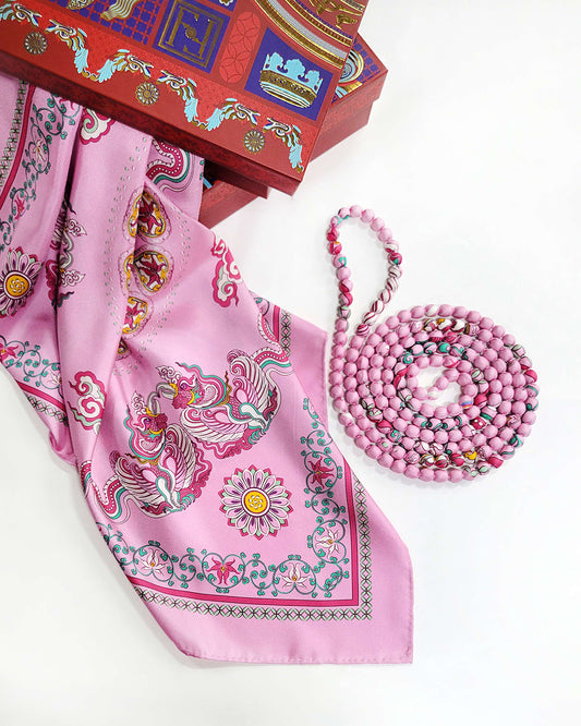 Khăn Lụa Phụng Vũ Vân Ca / Hồng / Quà Tặng Cao Cấp