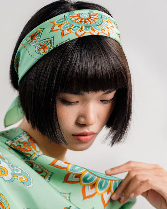 Khăn Lụa Phụng Vũ Vân Ca / Xanh / 65x65