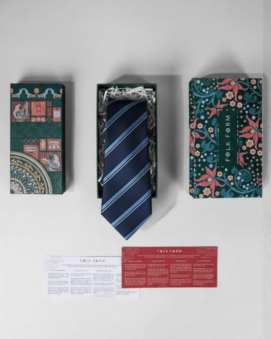 Quà Tặng Cao Cấp / Cà Vạt Lụa Gấm Hoa Văn Kẻ Chéo / Xanh Dương / 8cm x 145cm