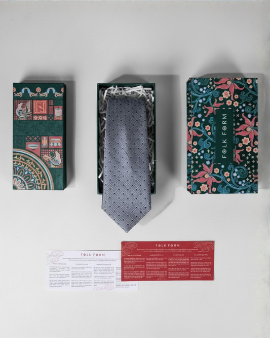 Quà Tặng Cao Cấp / Cà Vạt Lụa Gấm Dệt Nổi Hoa Văn Chấm Hạt / Xám / 8cm x 145cm