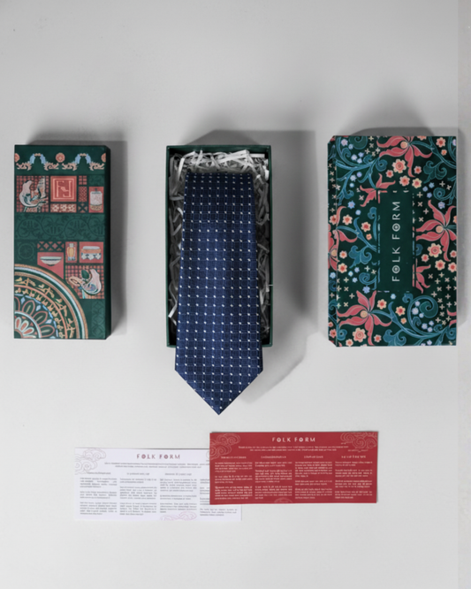 Quà Tặng Cao Cấp / Cà Vạt Lụa Gấm Dệt Nổi Hoa Văn Mắt Lưới / Xanh Than / 8cm x 145cm