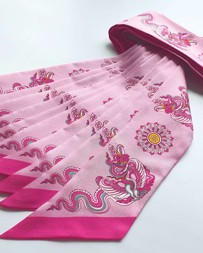 Khăn Twilly Lụa Phụng Vũ Vân Ca / Hồng / 6x106