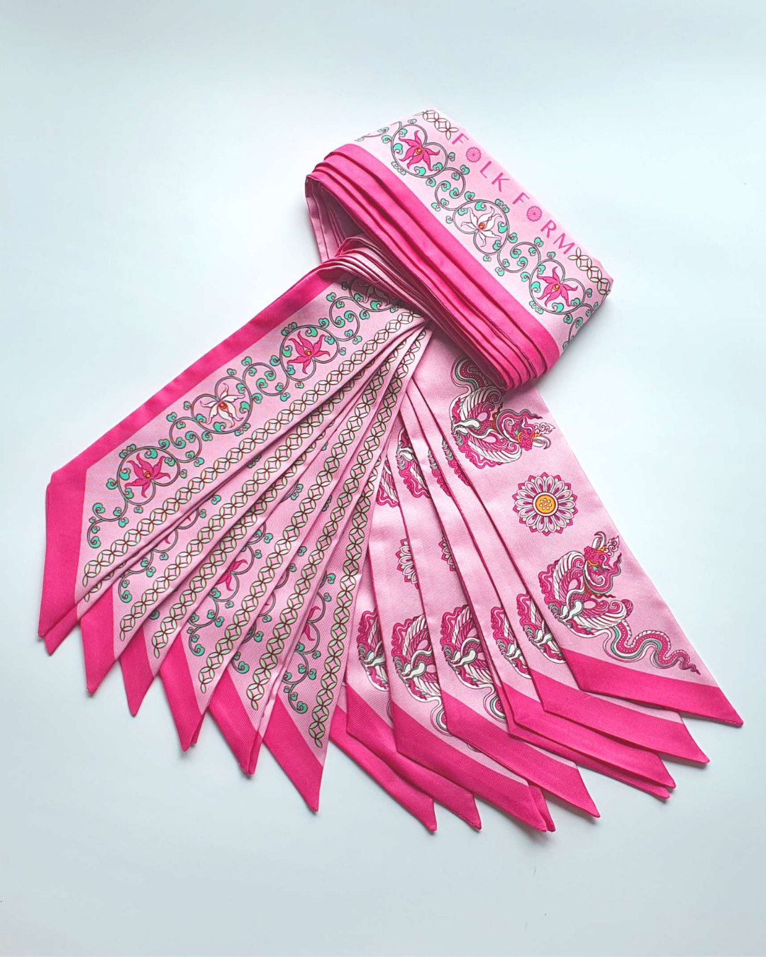 Khăn Twilly Lụa Phụng Vũ Vân Ca / Hồng / 6x106