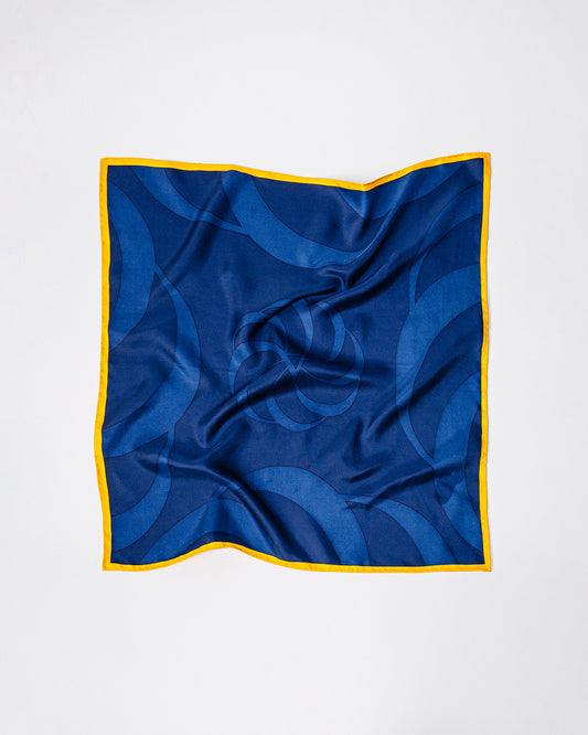 Khăn Lụa Thanh Bình Như Ý / Xanh Lam Đậm & Vàng / 55x55cm