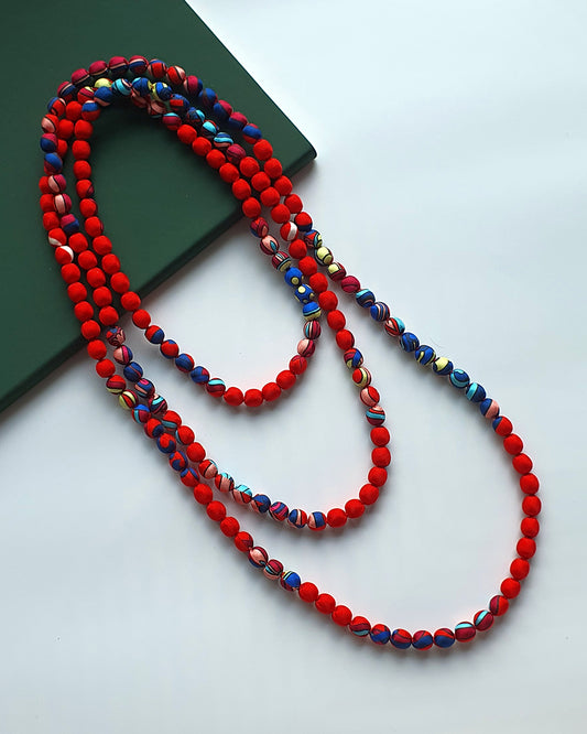 Vòng Hạt Bọc Lụa In Hoạ Tiết / Đỏ / 110cm