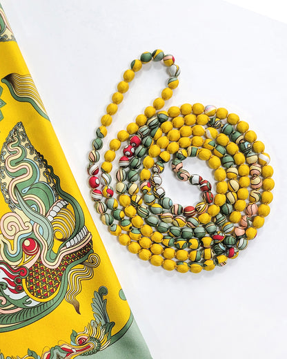 Vòng Hạt Bọc Lụa In Hoạ Tiết / Vàng / 110cm