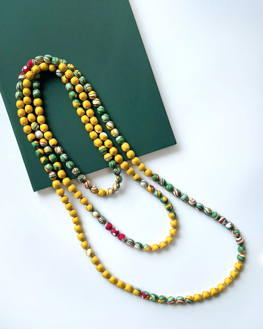 Vòng Hạt Bọc Lụa In Hoạ Tiết / Vàng / 110cm