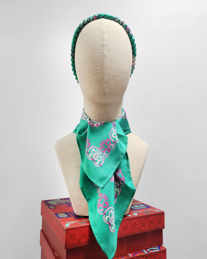 Vòng Hạt Bọc Lụa In Hoạ Tiết / Xanh Ngọc / 110cm