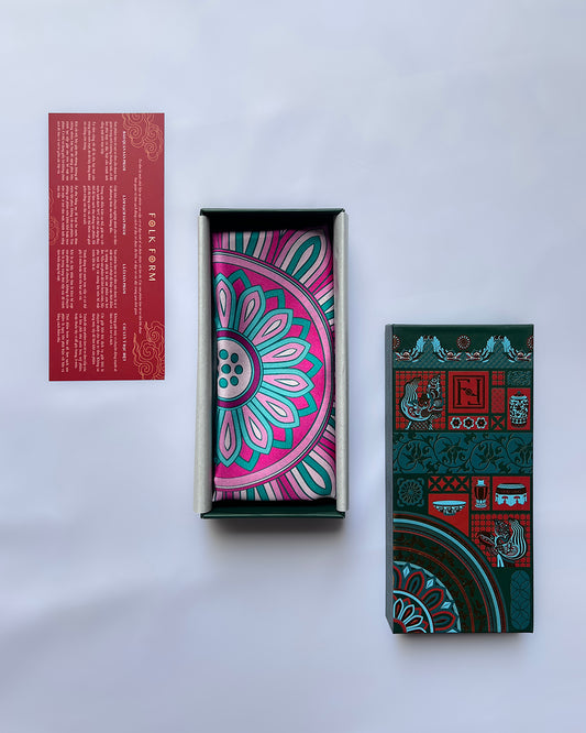 Quà Tặng Cao Cấp Tinh Tế / Khăn Lụa Vuông Hương Vân Long Mộng / Xanh Ngọc & Hồng