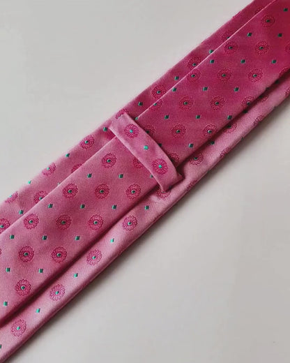 Cà Vạt Lụa Gấm Hoa Văn Phong Lưu Kèm Đôi Khuy Măng Sét / 8cm x 145cm