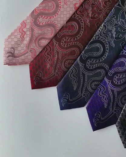 Quà Tặng Cao Cấp / Cà Vạt Lụa Gấm Hoa Văn Hồng Long / 8cm x 145cm