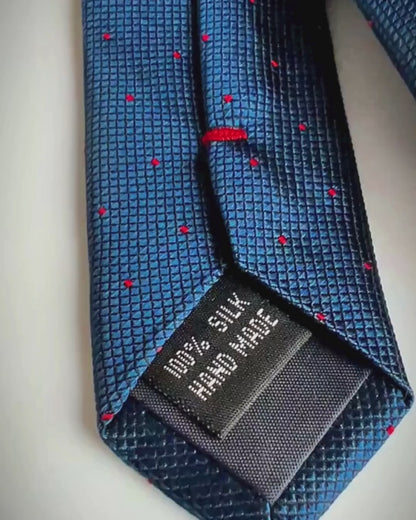 Quà Tặng Cao Cấp / Cà Vạt Lụa Gấm Hoa Văn Chấm Hạt / Xanh Than / 8cm x 145cm