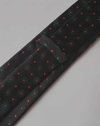 Cà Vạt Lụa Gấm Hoa Văn Huyền Ngọc Kèm Đôi Khuy Măng Sét / 8cm x 145cm